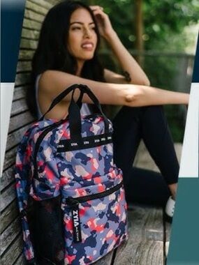 ZYIA Camouflage Backpack in Gray, Red & Tan